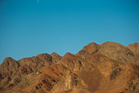 View of rocky landscape in the desert of Israel, sandstone cliffs and desert.Travel through the desert of Israel. Natural attractions. Israel. Eilat.の写真素材