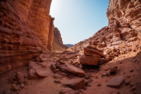 Canyon Gai Avud near Eilat, Hiking in the desert. Tourism and travel in Israelの写真素材