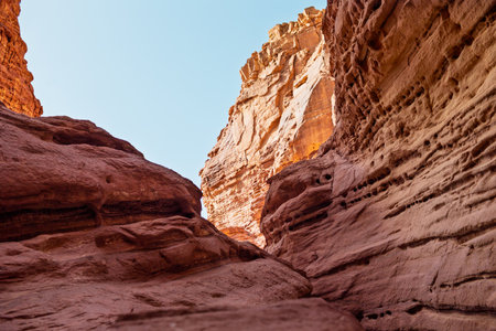 Canyon Gai Avud near Eilat, Travel through the desert of Israel. Natural attractions.Tourism and travel in Israelの写真素材