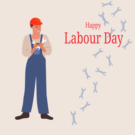 Worker with spanner for banner Happy Labour Dayのイラスト素材
