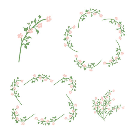 Sakura blossom flowers set of frames, icon bouquetのイラスト素材