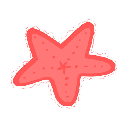 starfish in coral color in cartoon-style isolationのイラスト素材