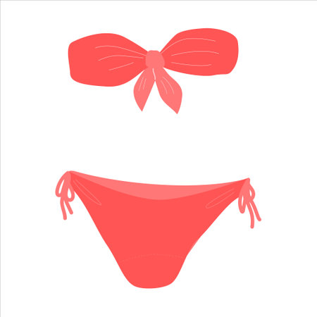 pink cartoon flat style bikini on white backgroundのイラスト素材