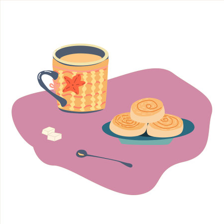 vector illustration with a mug of coffee, cinnamonのイラスト素材