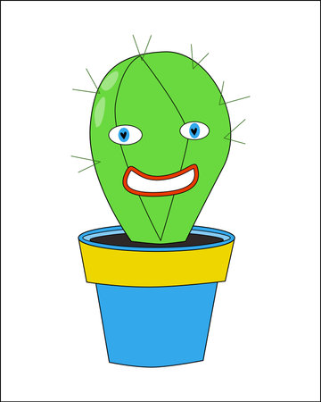 retro cartoon style cactus in blue yellow potのイラスト素材