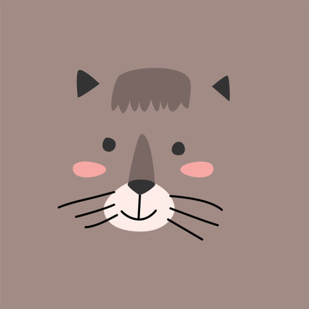 cute domestic cat animal face on brown backgroundのイラスト素材