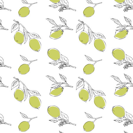pattern with lemons and leaves, seamless textureのイラスト素材