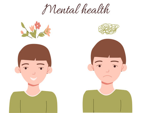 mental health concept sad and happy boyのイラスト素材