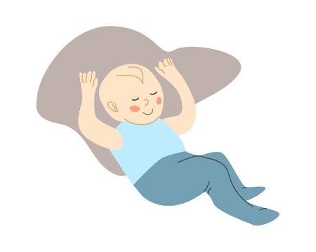 cute sleeping baby in blue tank top and slidersのイラスト素材
