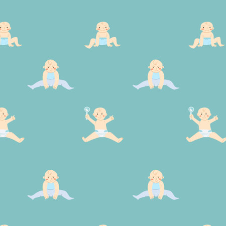 seamless pattern with small toddlers in flat styleのイラスト素材