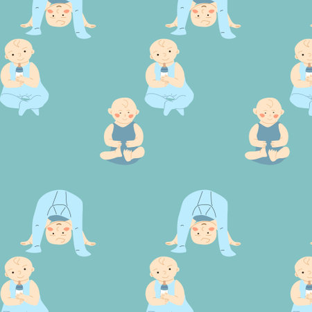 cute baby pattern with small boys of playingのイラスト素材