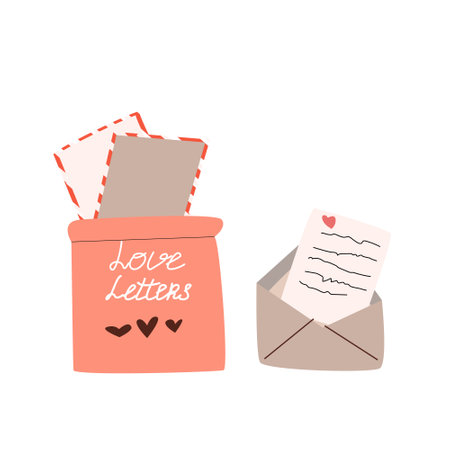 love letter with envelope and mailbox with lettersのイラスト素材