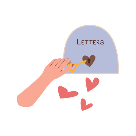 hand holding the key and mailbox and hearthsのイラスト素材