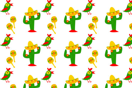 cinco de maio seamless background with cactusのイラスト素材