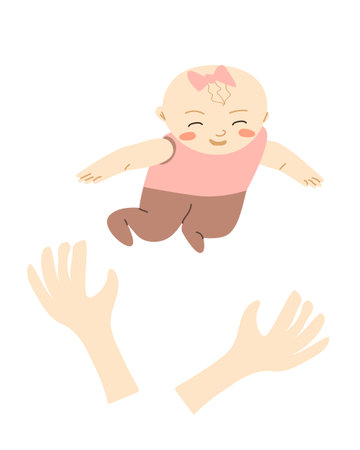 little boy playing, dad throws the girl upstairsのイラスト素材