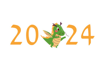 cute template 2024 year of dragon for cardのイラスト素材