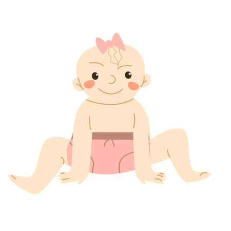 cute small girl sitting and playing on floorのイラスト素材