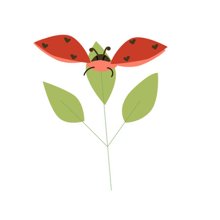 flying lovebug or ledybug on leaf cartoonのイラスト素材