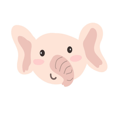 cute simple portrait face of elephant, animal headのイラスト素材