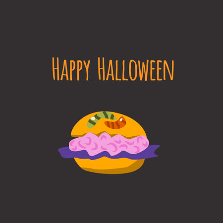 card Happy Halloween with hamburger with brainsのイラスト素材