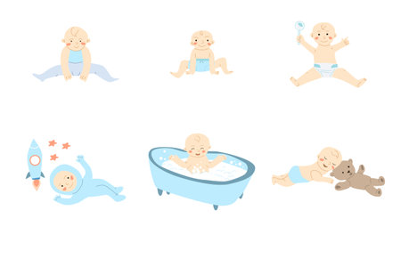 set of babies and todlers in different activityのイラスト素材