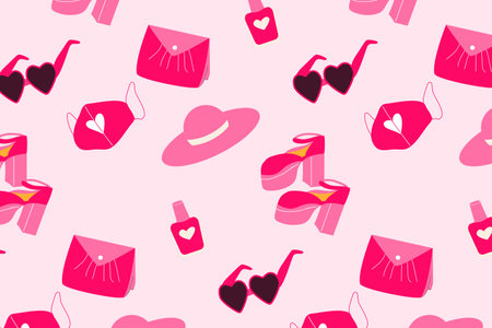 cute pink background with accesories of pink dollのイラスト素材