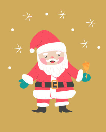cute christmas character claus with bell - cardのイラスト素材