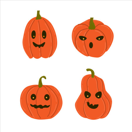 cute orange pumkin characters in cartoon styleのイラスト素材