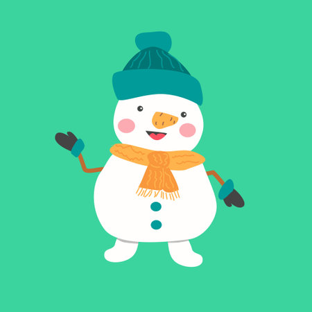 cute snowman on green background - christmas cardのイラスト素材