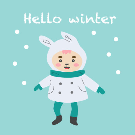 cute cartoon banny in winter clothes - cardのイラスト素材