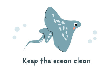 cute stingray and text keep the ocean clean cardのイラスト素材