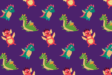 Seamless pattern of the cute baby dragonsのイラスト素材