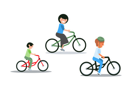 family bike ride outdoor - mom an sun, grandmotherのイラスト素材