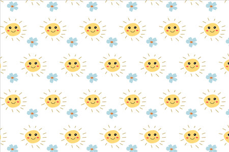 cute baby pattern with sun and flower smiling