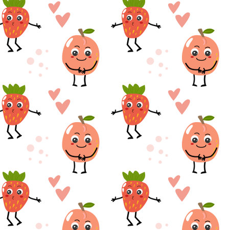 cute fruits strawberry and peach - fabric patternのイラスト素材