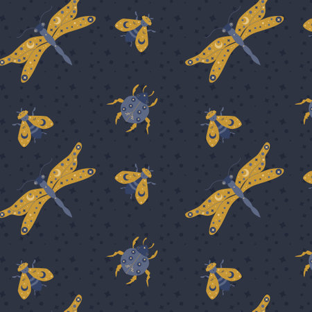 seamless background with magic insects celestialのイラスト素材
