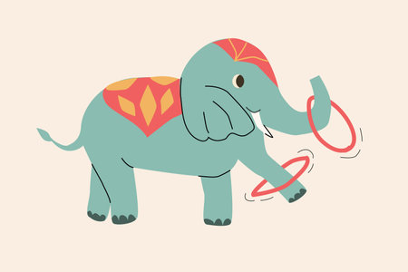 cartoon elephant circus with rings in retro colorsのイラスト素材