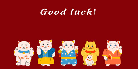good luck banner with maneki neko catsのイラスト素材