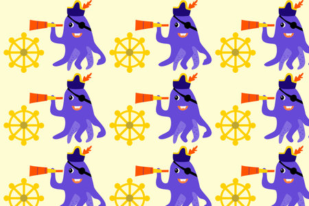 cute cartoon octopus pirate character - patternのイラスト素材
