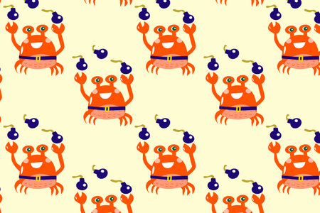 cute crab with bomb - pirate - seamless patternのイラスト素材