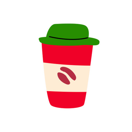 red cup glass with coffee in cartoon styleのイラスト素材
