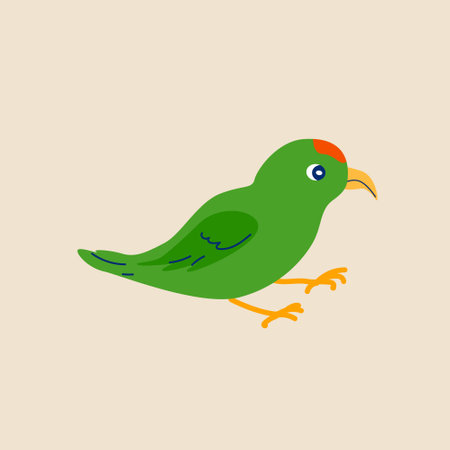 green cartoon character bird parrot with red spotのイラスト素材