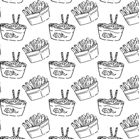 asian fast food noodle and fried vegetable patternのイラスト素材