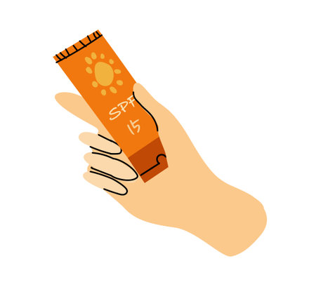 hand holding tube of sunscreen cream - vectorのイラスト素材