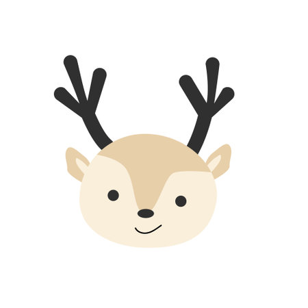 cute deer baby face, wild animal portrait, head. Vector illustration isolated. Cute woodland baby animal deer, funny. Can used for baby background, poster.のイラスト素材