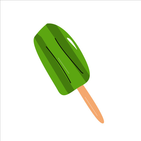 ice cream with matcha powder on stick - trendy healthy food. Vector illustration isolated icon. Can used for stikers, menu background, price labels, cards, posters.のイラスト素材
