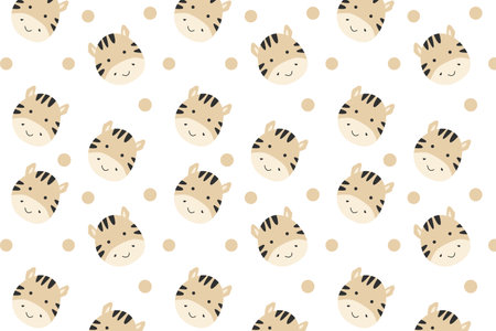 cute childish pattern with baby animal zebra. Vector illustration in pastel colors. Suitable for baby background, textile, nursery goods, wrapping papers.のイラスト素材