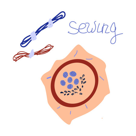 hand embroidery concept thread embroidery tools. Vector illustration isolated. Sewing embroidery background.のイラスト素材