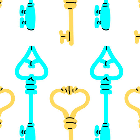 modern retro keys in bright 90s blue and yellow colors. Vector illustration can used for textile, poster, greeting card.のイラスト素材