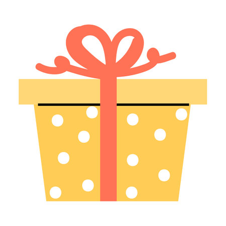 yellow box isolated icon with orange bow. Vector illustration suitable for greeting card, banner, celebration design.のイラスト素材